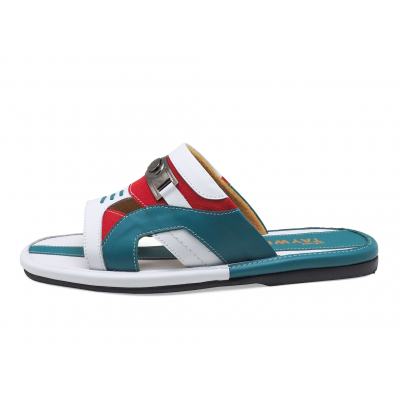 Men Sandals SKF-21 White-Blue Nappa-Orange Suede